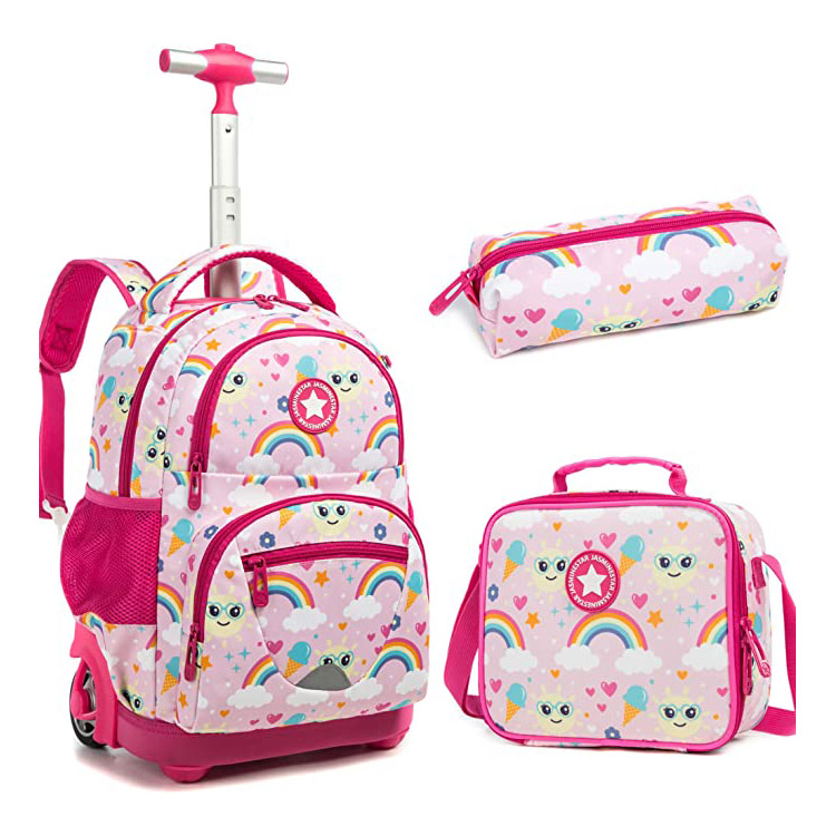 Sac à dos à roulettes pour enfants avec trousse à déjeuner et trousse à crayons